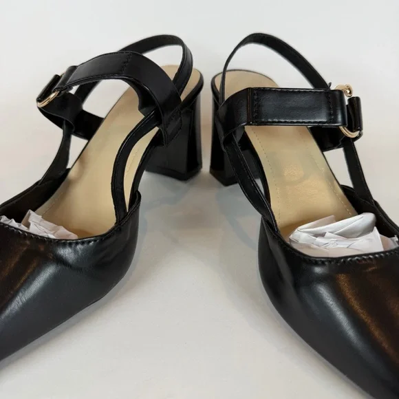 Black Pointed Toe Slingback Pumps High Block Heel | US Size 5.5 / 6 - Picture 7 of 13
